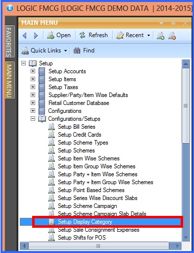 fmcg setup display category menu